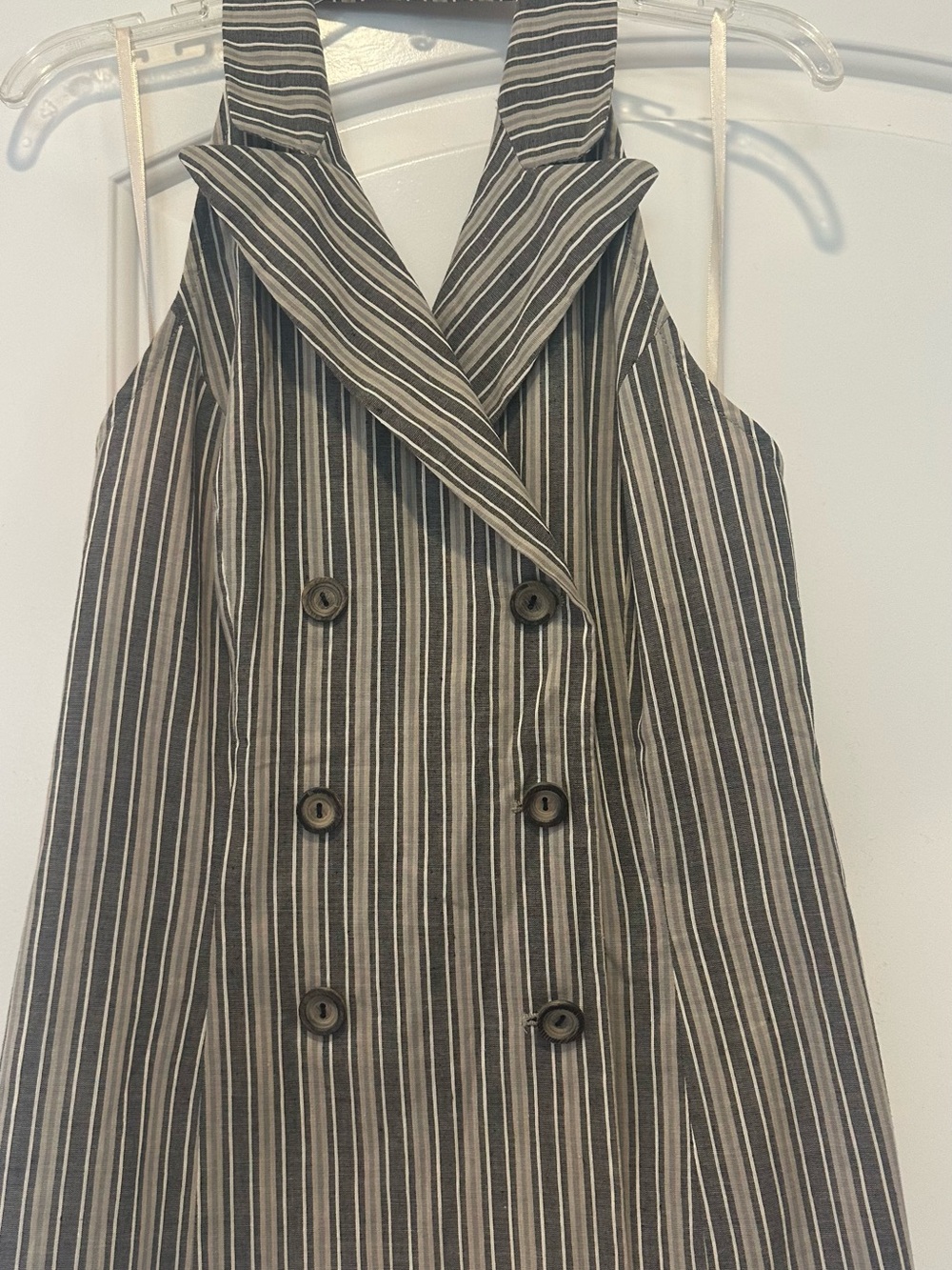 Ann Taylor Black and White Striped Double-Breasted Sleeveless Top